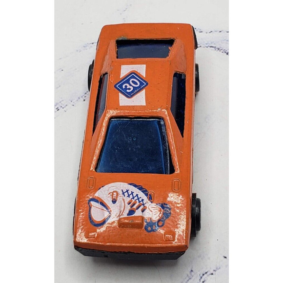 Diecast Orange Sports Car With Fish Theme on Hood - Picture 5 of 6